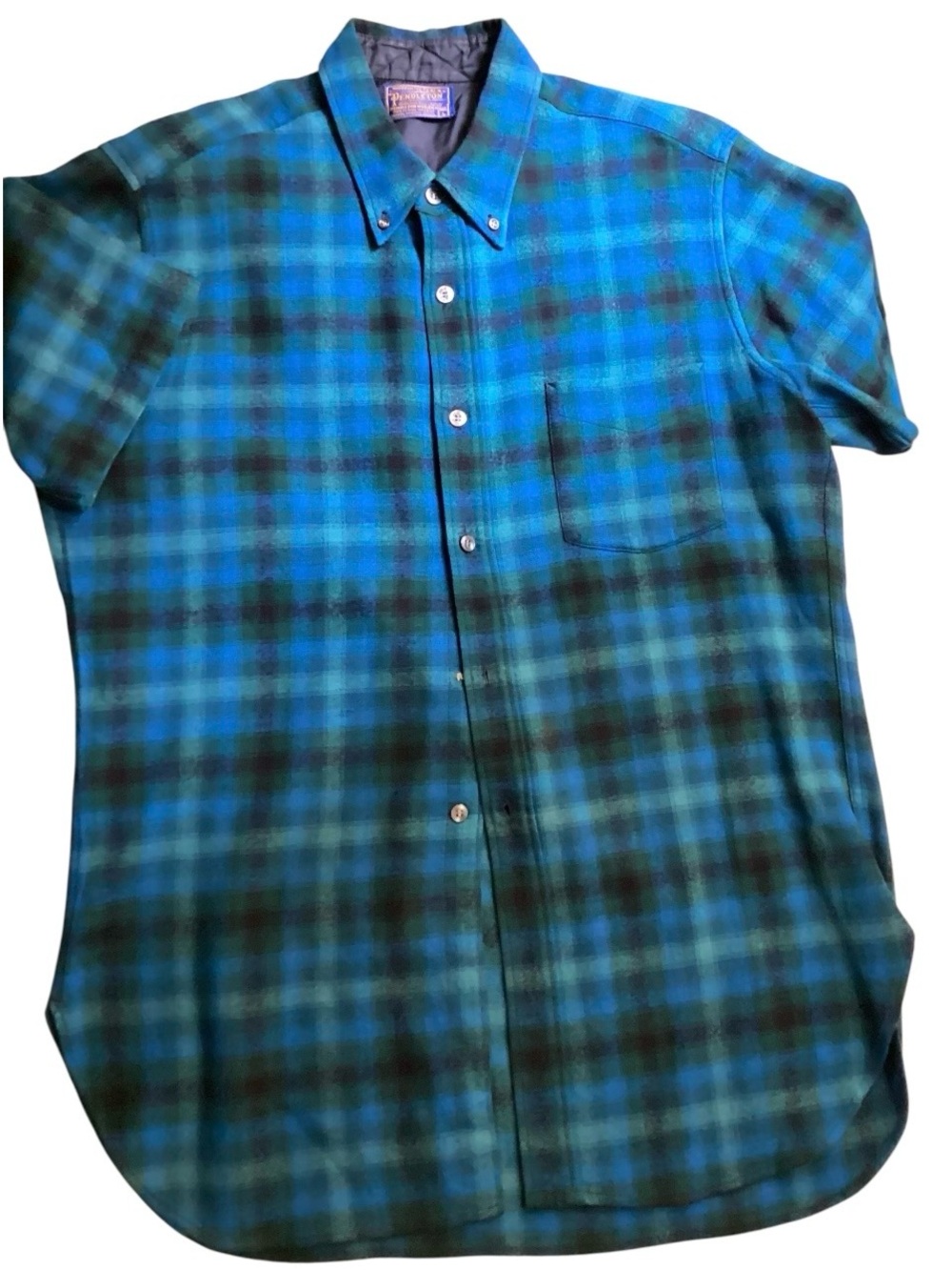 Vintage Pendleton Blue Plaid Virgin Wool Short-Sleeve Button-Down Shirt
